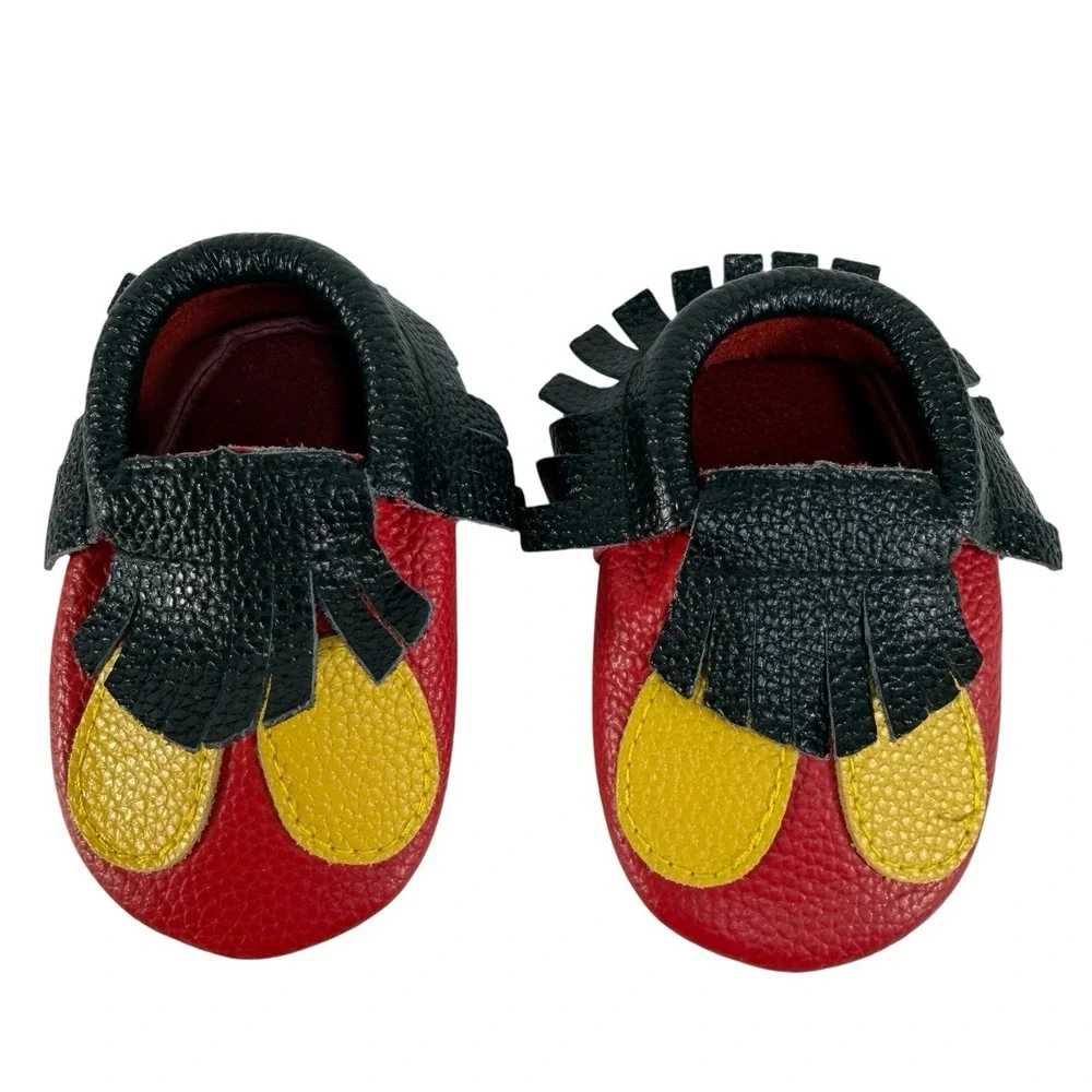 Mickey Like Moccasins Black with Yellow‎ & Red Baby Moccasins Leather Shoes